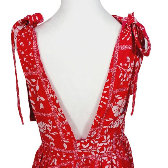House of Harlow 1960, Small, Mini Sundress, Red/White, Tie Shoulders, Linen Blen - Picture 10 of 16